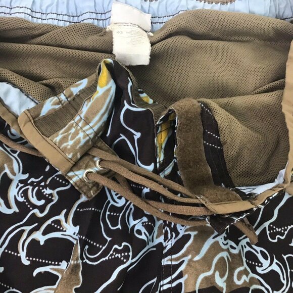 Speedo Mens XL Brown Blue Hawaiian Wave Floral Mesh Lined Swim Trunk Shorts - Picture 3 of 10